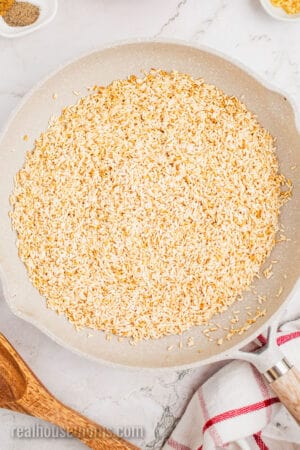 long grain rice toasted until golden brown in a large skillet