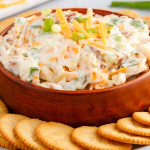 square image of a bowl of million dollar dip