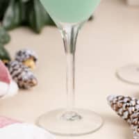 mistletoe chocolate mint martini with recipe name at the bottom