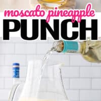 glass of moscato pineapple punch, pitcher of moscato pineapple punch