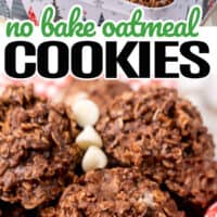 top is a basket full of no bake oatmeal cookies
