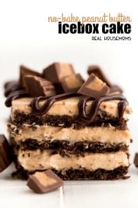 This No-Bake Peanut Butter Icebox Cake is a super easy dessert for a crowd. With layers of fluffy peanut butter cream cheese filling between sweet chocolate graham crackers, what's not to love?!