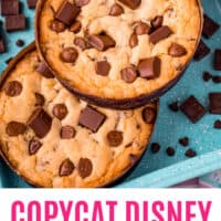 copycat disney num num cookies on a blue tray with recipe name at the bottom