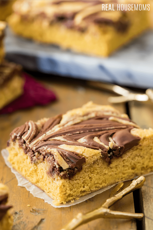 nutella swirled pumpkin bar out of the pan
