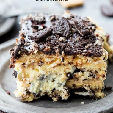 Oreo Cheesecake Icebox Cake is loaded with layers of graham crackers, no bake cheesecake, and OREOS for an easy, no-bake dessert you'll crave!