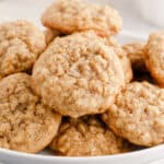 square image of a plate piled with oatmeal cookies