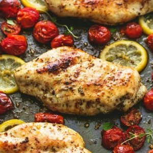 Easy One Pan Baked Italian Chicken & Tomatoes is the perfect simple and healthy sheet pan dinner for busy nights, with great flavors and cleanup is a cinch!