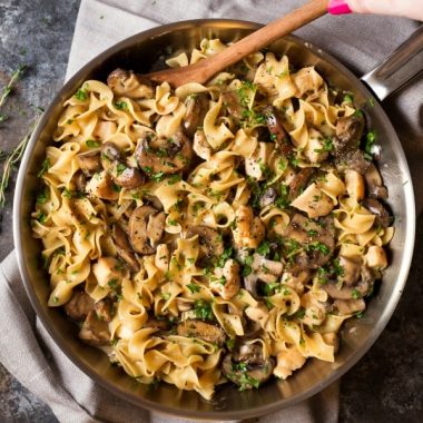 You've heard of beef stroganoff, but this chicken version is every bit as hearty & comforting! One Pan Chicken Stroganoff is a 30-minute meal you'll love!