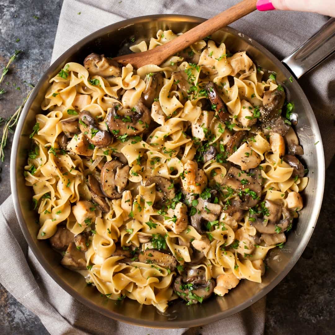 Everyone has heard of beef stroganoff, but this chicken version is every bit as hearty and comforting! Plus, the egg noodles cook right in the same pan, to make this one pan, 30-minute meal!