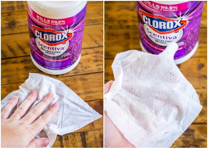 clorox scentiva wipes cleaning a table