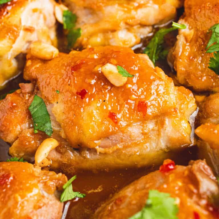 square image of one pot thai chicken in the skillet