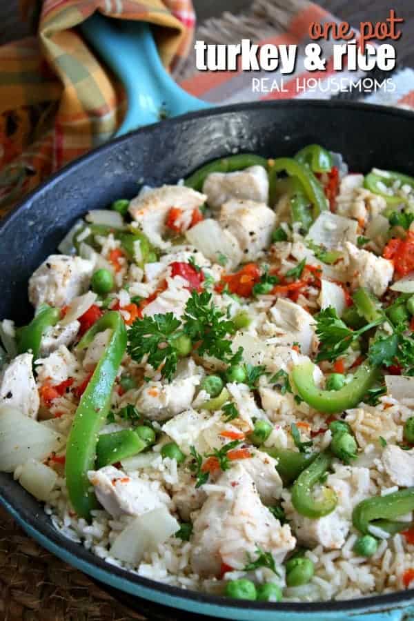 This One Pot Turkey and Rice is ready in less than 30 minutes and filled with everything you need for a complete meal, meat, vegetables, and rice!