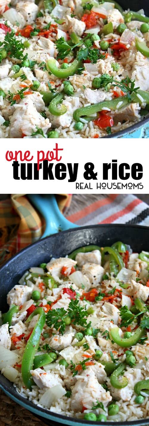 This One Pot Turkey and Rice is ready in less than 30 minutes and filled with everything you need for a complete meal, meat, vegetables, and rice!