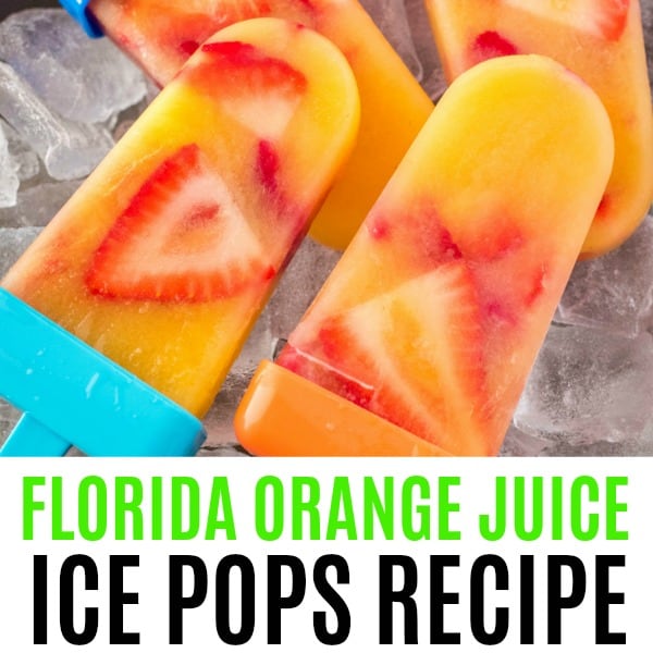 square image of orange juice ice pops with text