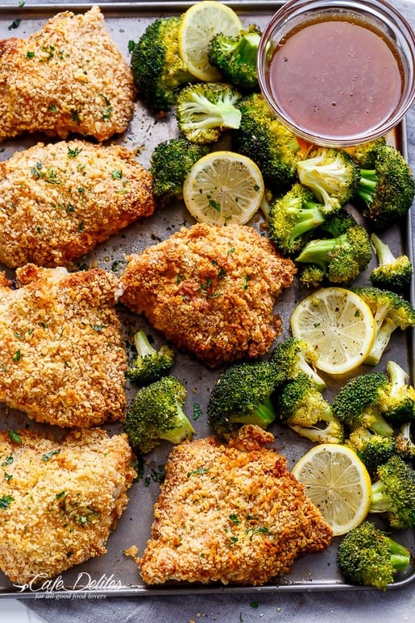 Oven Fried Chicken And Broccoli with Honey Garlic Sauce - Cafe Delites