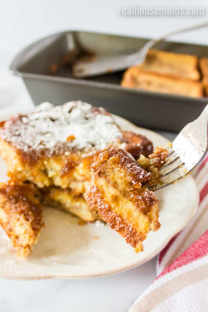 bite of french toast on a fork