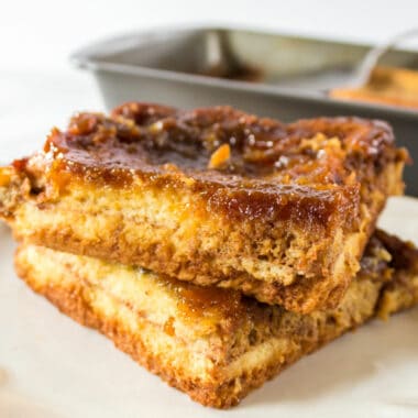 Overnight Caramel French Toast is the perfect make-ahead, no-fuss breakfast to treat your family! Assemble it the night before and bake in the morning!