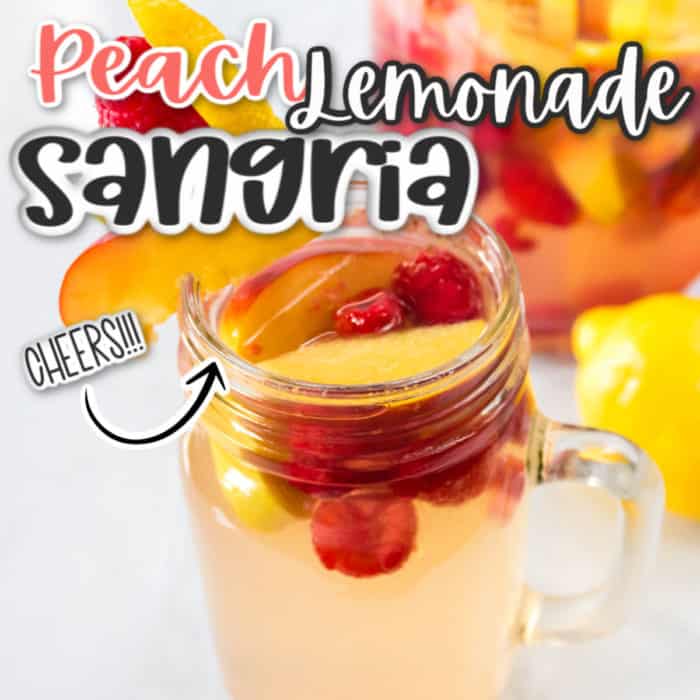 square image of peach lemonade sangria