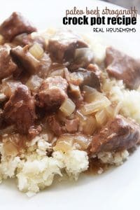 This PALEO BEEF STROGANOFF CROCK POT RECIPE is an easy dinner for anyone on the Paleo diet! Serve it over cauliflower rice or zoodles and it is a delicious meal!
