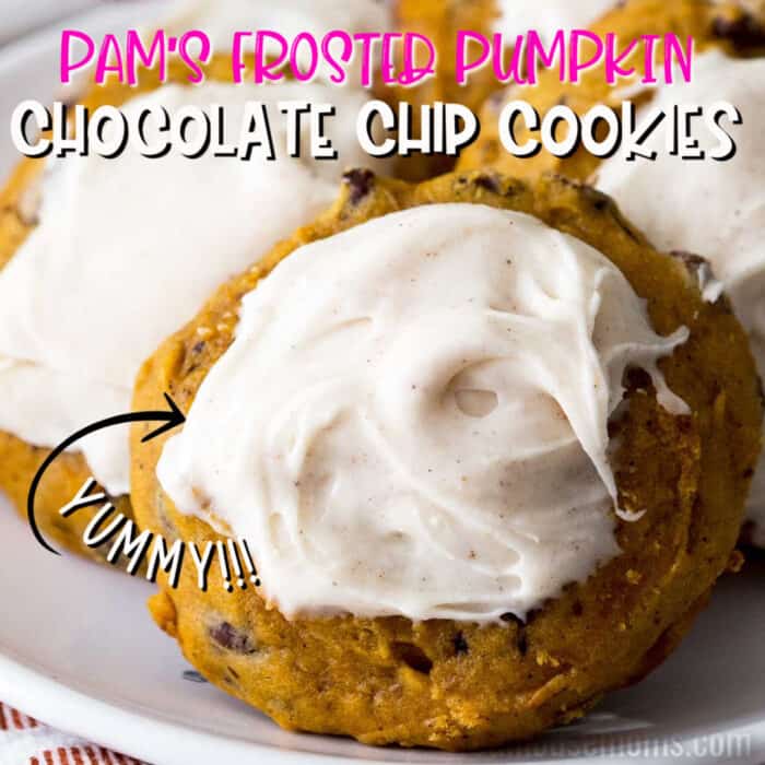 square image of Pams Frosted Pumpkin Chocolate Chip Cookies 