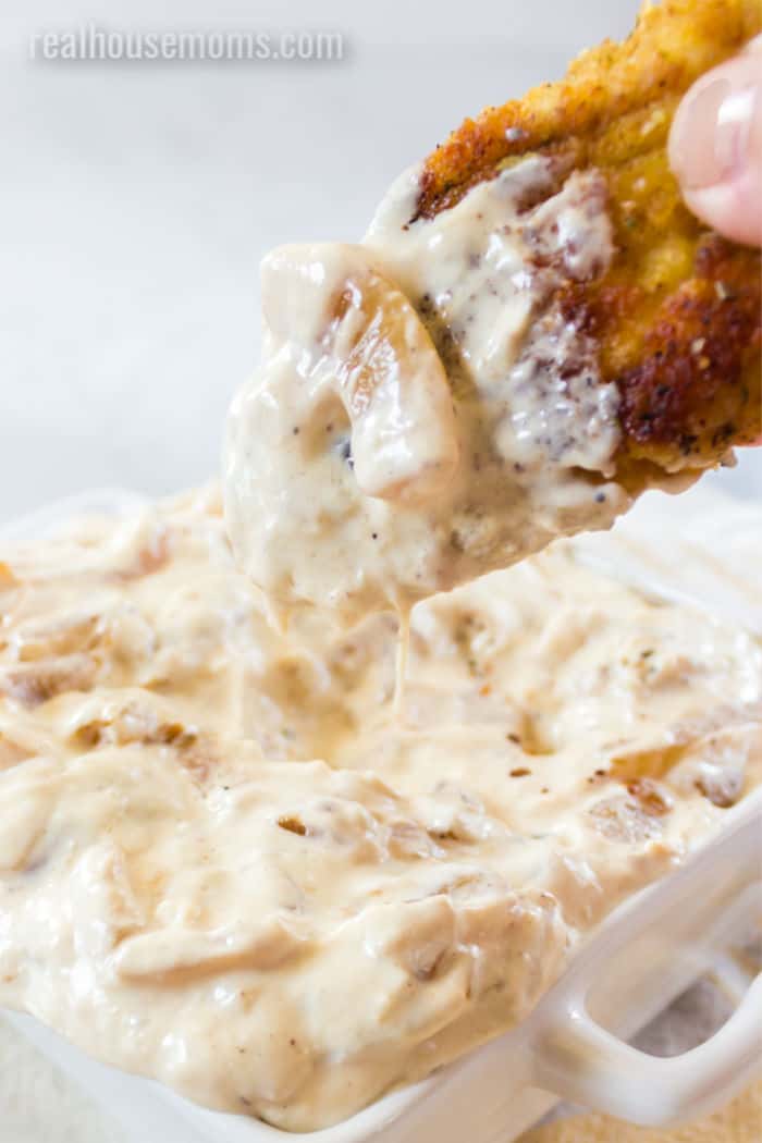 chicken tender dipped in onion dip