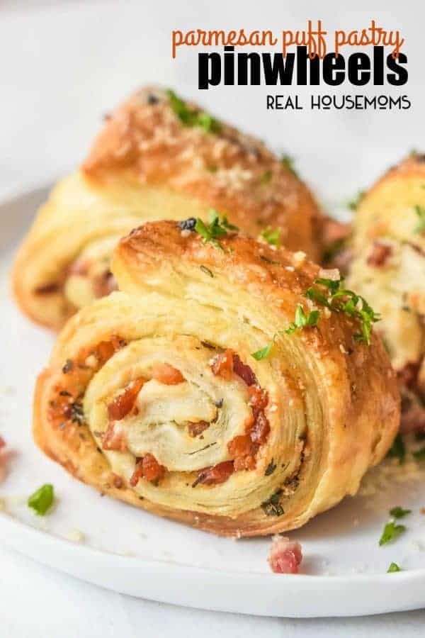 These Parmesan Puff Pastry Pinwheels are an easy appetizer recipe of light and fluffy puff pastry filled with Parmesan, pancetta, and parsley!