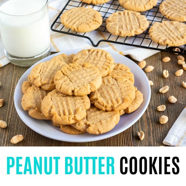 square image of peanut butter cookies on a plate 