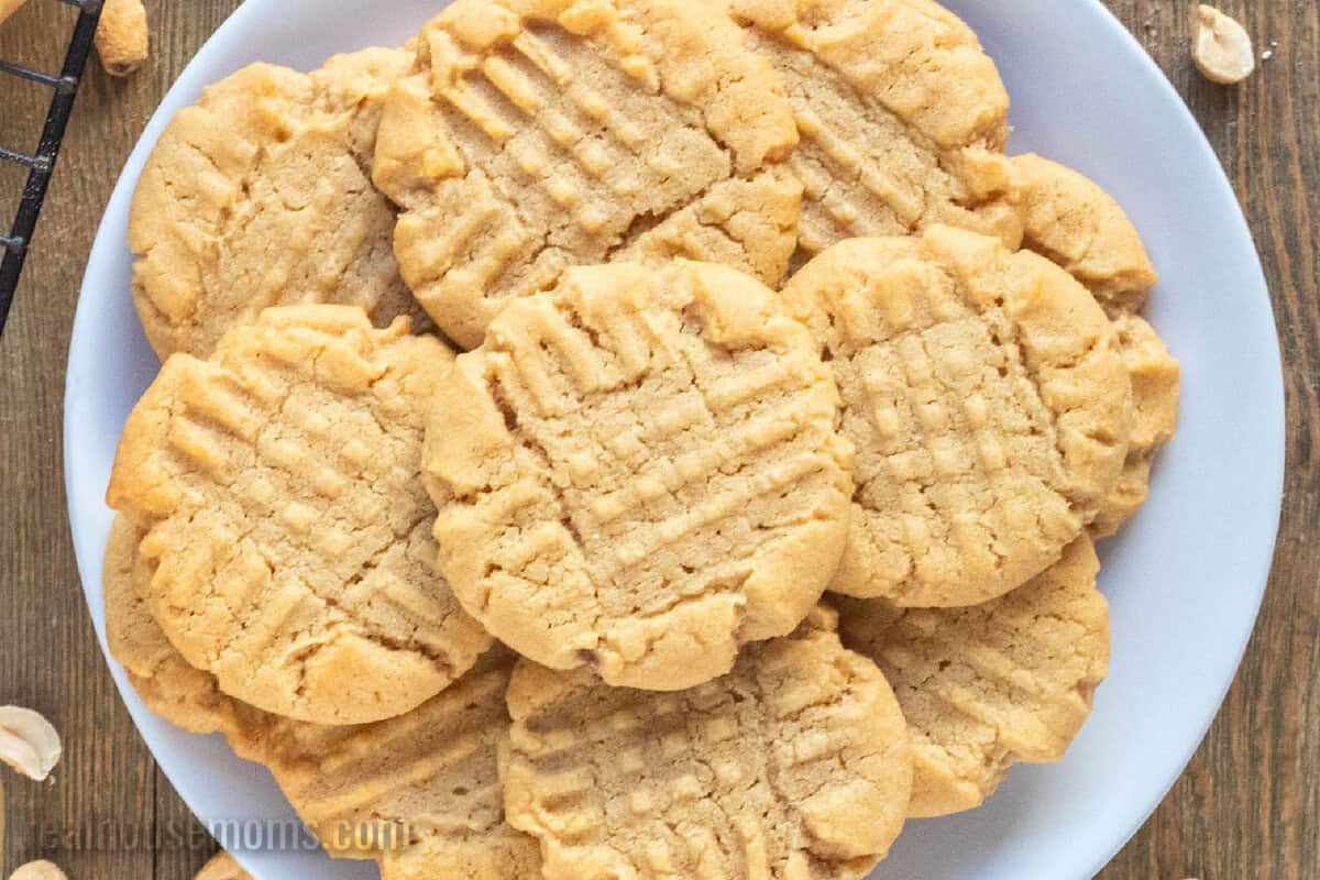 looking down at a plate of peanut butter cookies