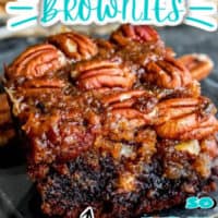 brownie on a plate with pecans on top