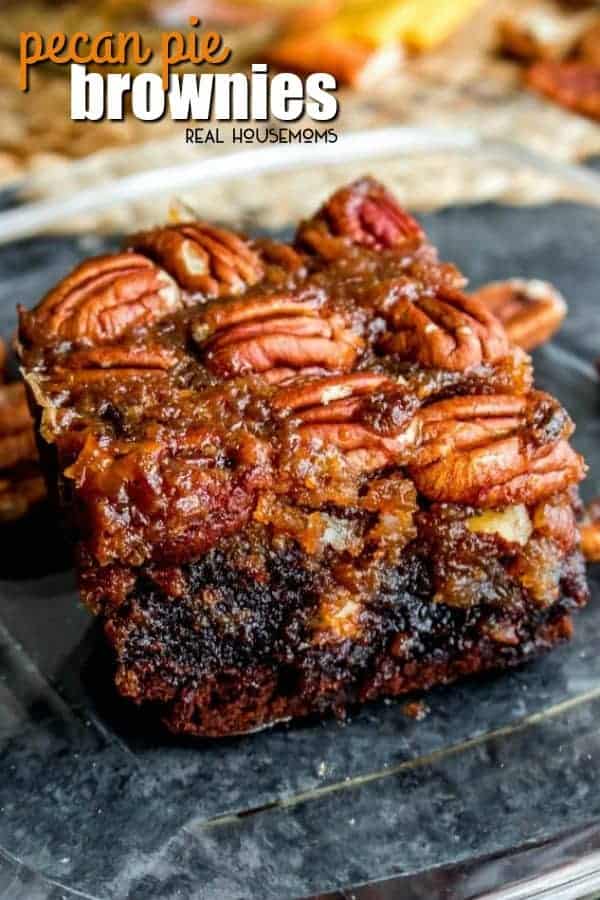 These Pecan Pie Brownies are a chocolaty twist on the traditional pecan pie! They make a great Thanksgiving dessert but I like making them all year long!