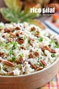 This Pecan Rice Pilaf is an easy Thanksgiving side dish that is full of rich fall flavors!