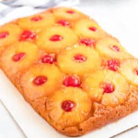 Coconut extract is added to a traditional pineapple upside down cake to turn it into a pina colada pineapple upside down cake everyone will love!