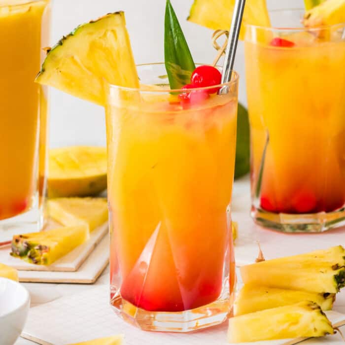 square image of a glasses of pineapple rum punch