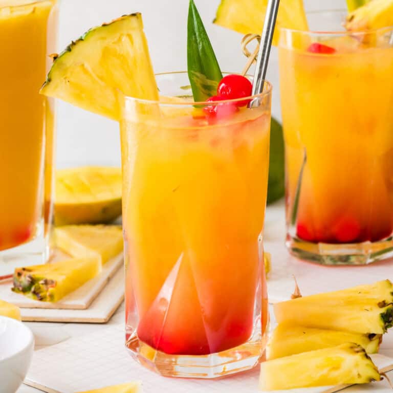 square image of a glasses of pineapple rum punch