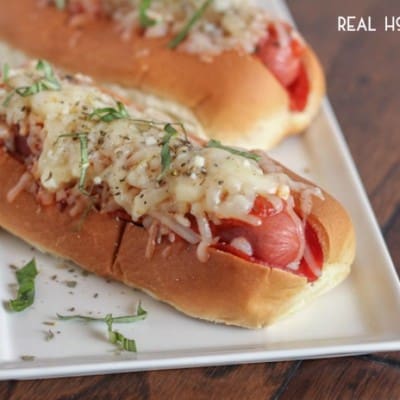 PIZZA HOT DOGS take on a fun new flavor featuring pepperoni, sauce, and gooey cheese for the ultimate kid-pleasing meal!