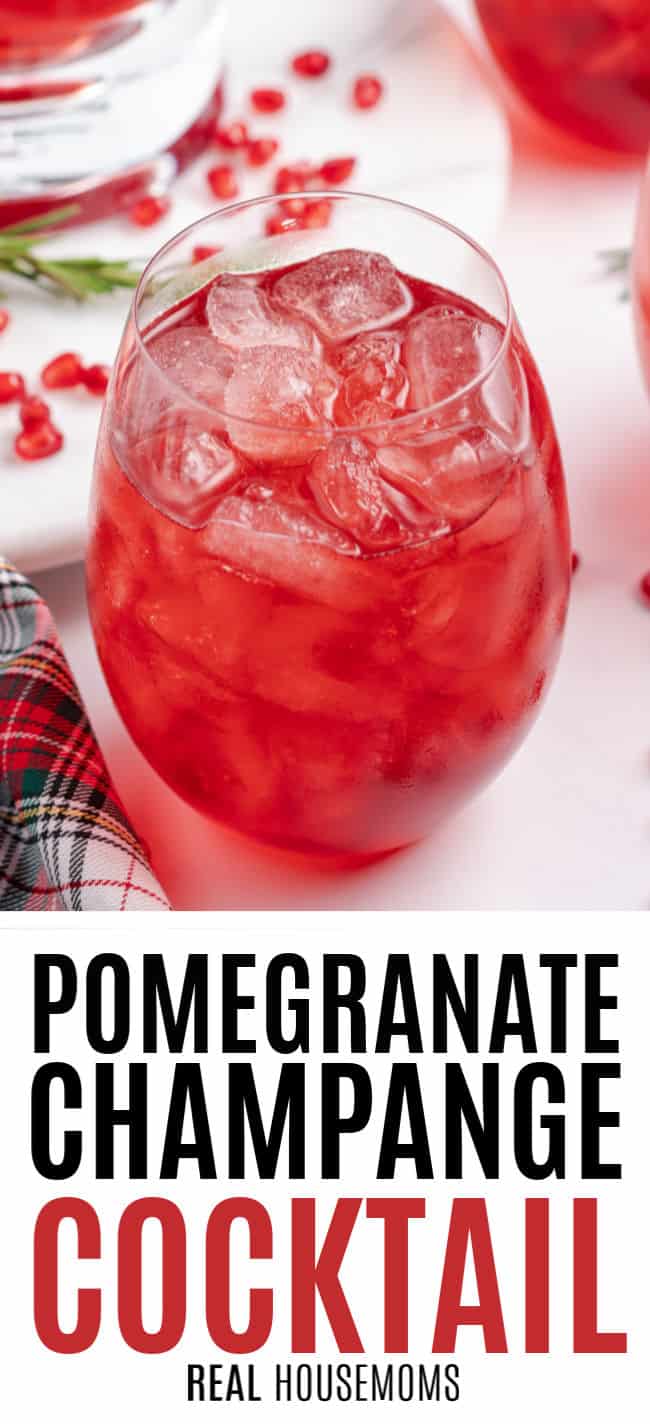 stemless wine glass of pomegranate champagne cocktail