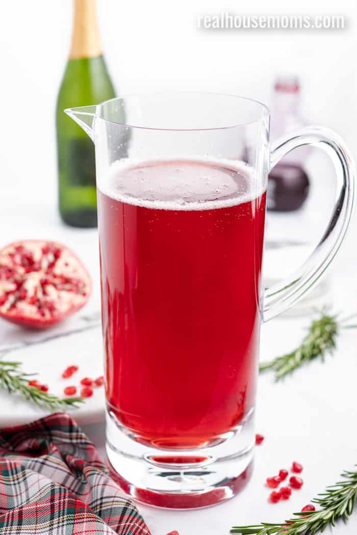 pitcher of pomegranate champagne cocktail