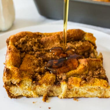 Pumpkin and french toast have joined together in a fall lover's DREAM COME TRUE! Make this french toast bake the night before & enjoy the next morning!