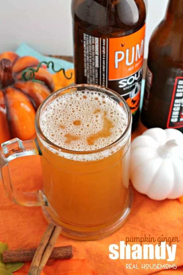 This quick and easy two ingredient Pumpkin Ginger Shandy is the perfect cocktail for fall or Thanksgiving entertaining!