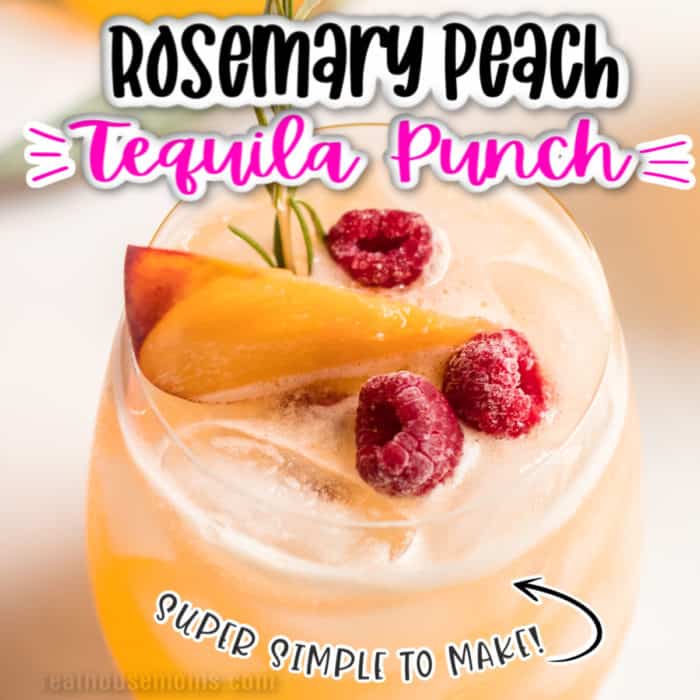 square image of close up of top of rosemary peach tequila punch 