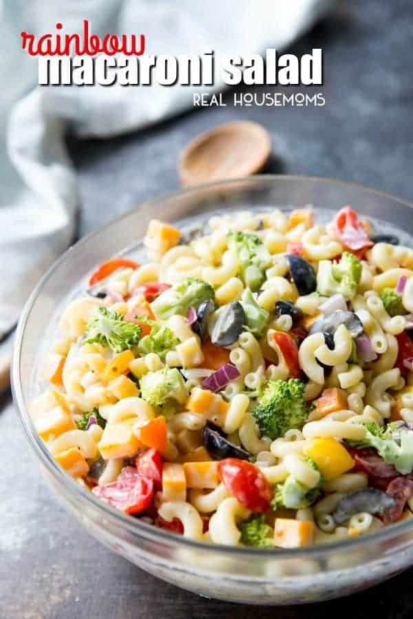 Easy Rainbow Macaroni Salad is a delicious pasta salad studded with rainbow-colored veggies to make a fun, delicious summer side. We eat this macaroni salad all year long!