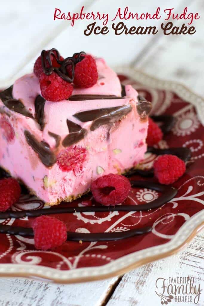 Raspberry Almond Fudge Ice Cream Cake - Favorite Family Recipes