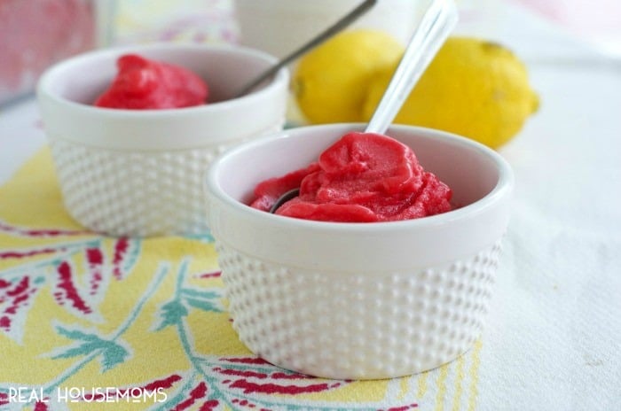 RASPBERRY LEMONADE SORBET is a sweet and tangy frozen treat that is bursting with bright and fresh flavors, just like a raspberry lemonade!