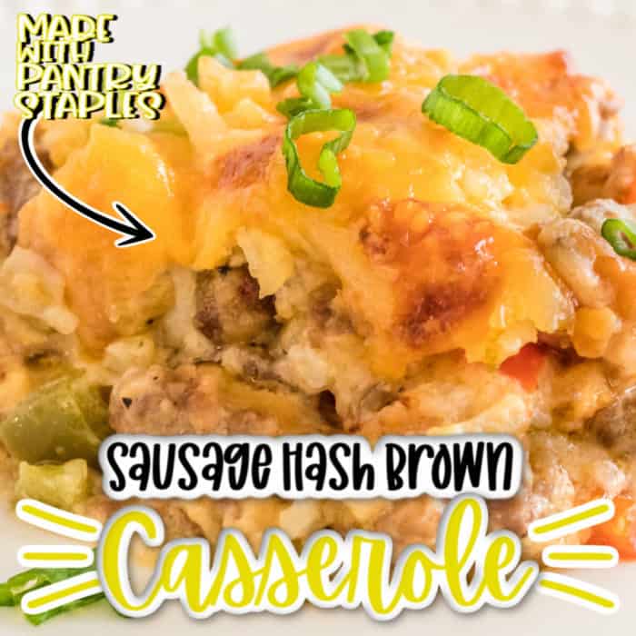 square image of sausage hash brown casserole