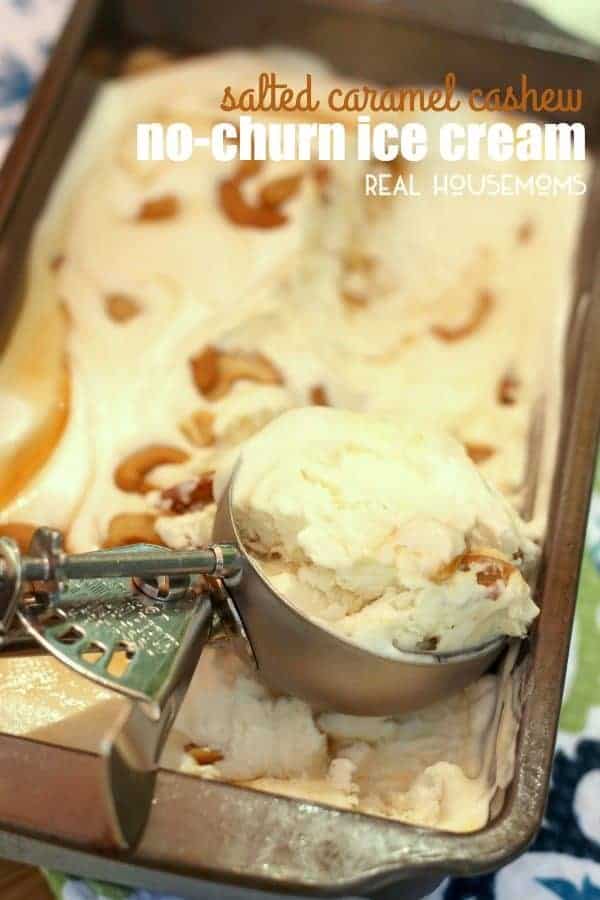 Summer may be winding down, but there is still plenty of time to enjoy this easy SALTED CARAMEL CASHEW NO-CHURN ICE CREAM!