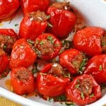 Sausage Stuffed Cherry Peppers are an easy and tasty appetizer that can be prepared ahead of time and popped in the oven ready to serve!