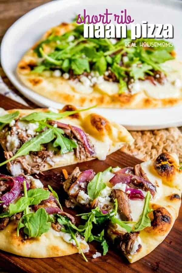 This Short Rib Naan Pizza is an easy dinner recipe made with tender beef short ribs, a creamy béchamel , and a crisp naan crust!