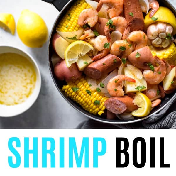 square image of shrimp boil with text