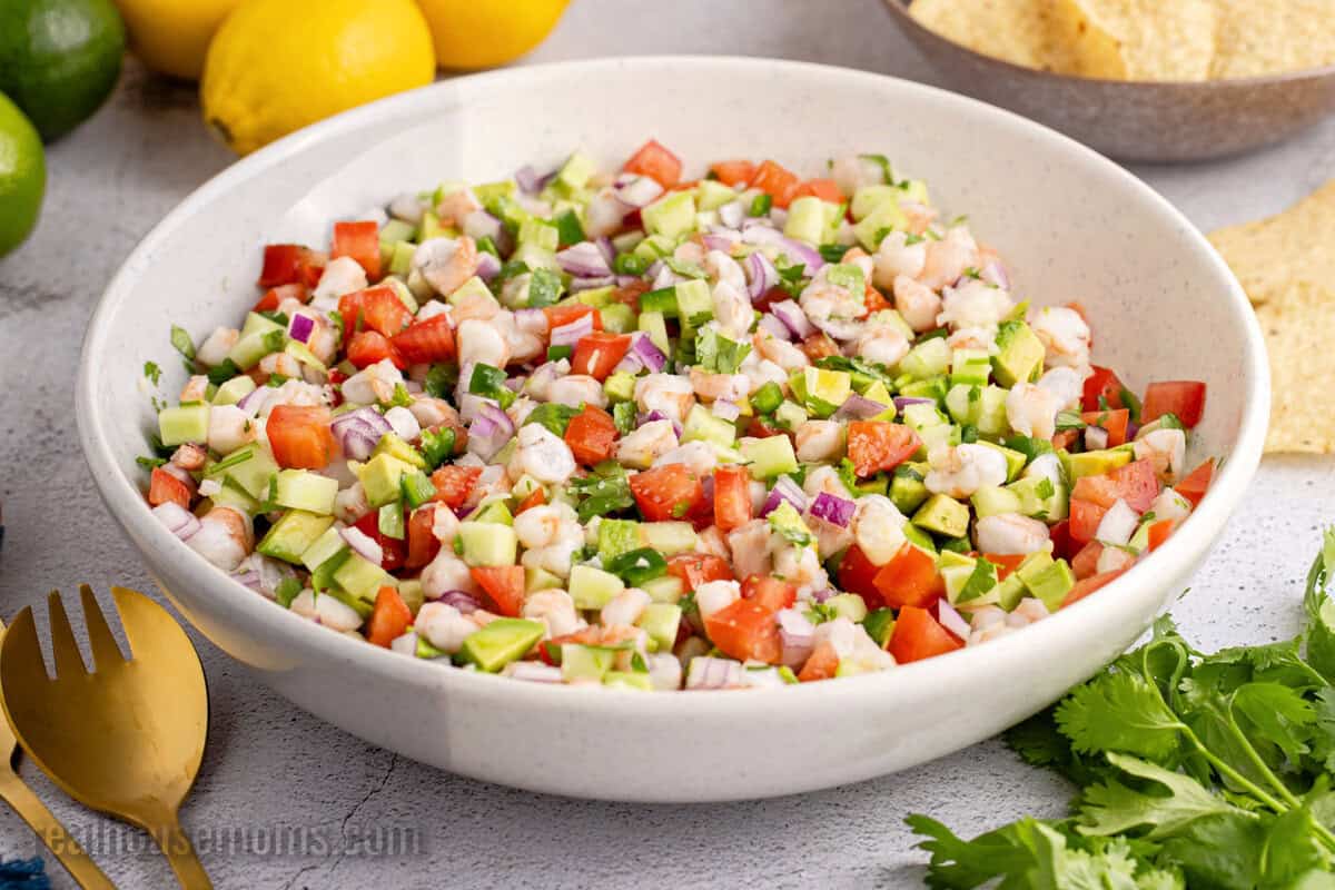 shrimp ceviche in a serving bowl