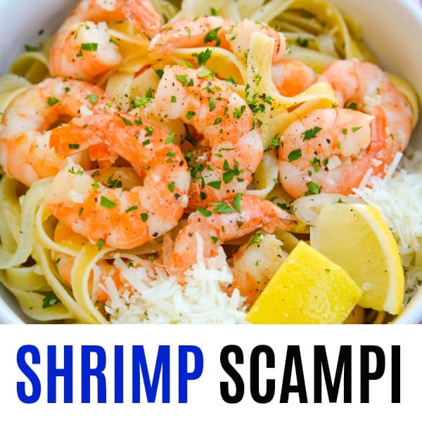 square image of shrimp scampi with text
